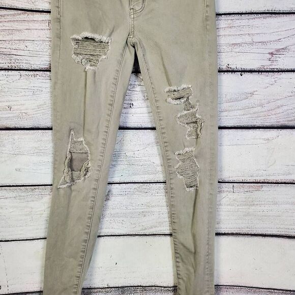American Eagle Women’s Jegging Size 4 Distressed Olive Green Level Stretch - Picture 3 of 9